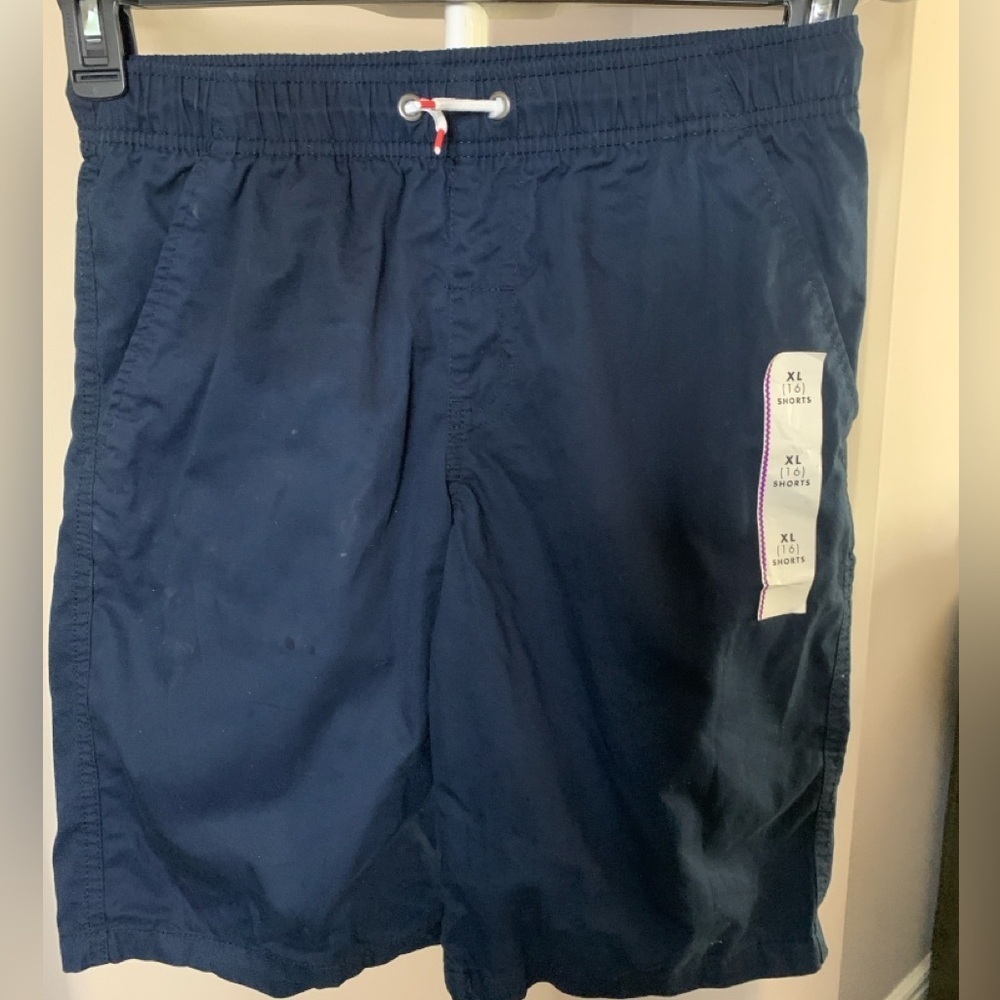 XL (16) Boys Navy Elastic Shorts with Drawstrings, NWT
